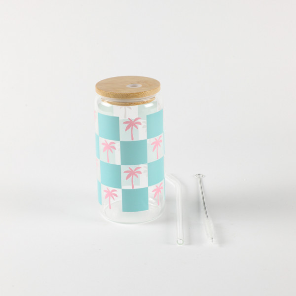 Be Cute Staklena čaša sa slamčicom, palme 