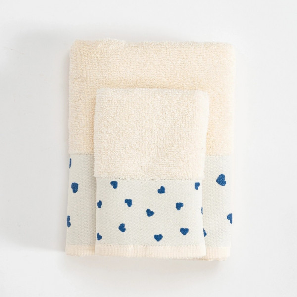 Stefan set peškira bež 30x50 i 50x90, teget srce 