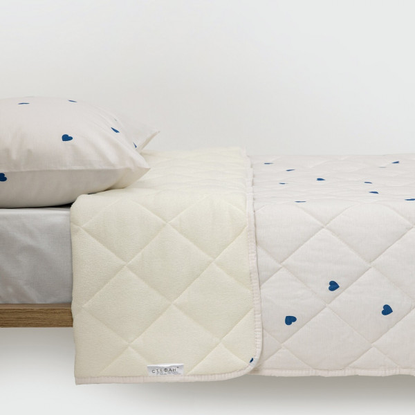 Stefan prekrivač dezen-frotir plavo srce, 200x200 