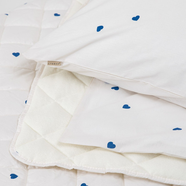 Stefan prekrivač dezen-frotir plavo srce, 140x200 