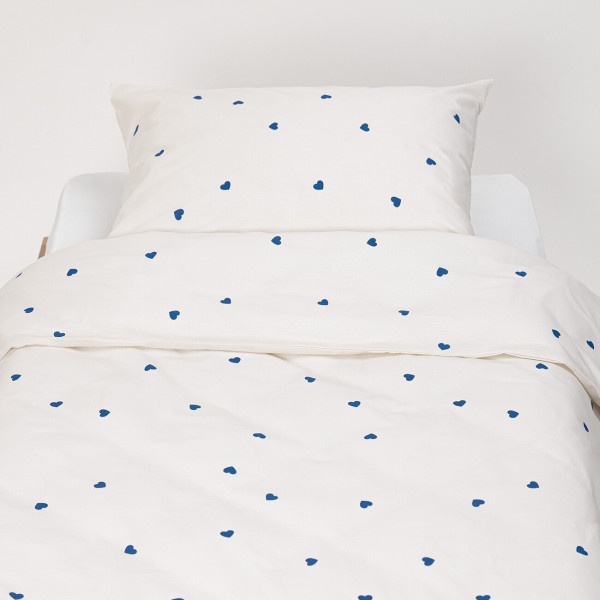 Stefan posteljina 2/1 bež sa plavim srcem, 140x200 