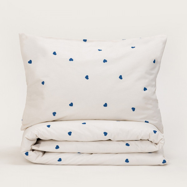 Stefan posteljina 2/1 bež sa plavim srcem, 140x200 