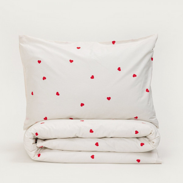 Stefan posteljina 2/1 bež sa crvenim srcem,200x200 