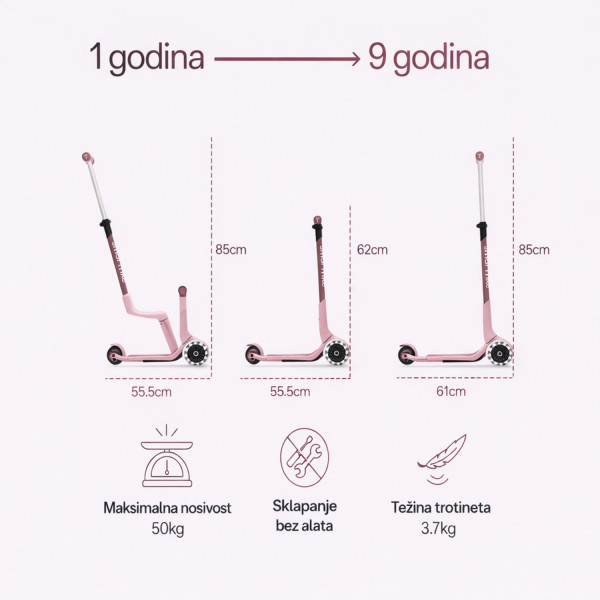 Smarttrike Xtend Mini trotinet 4u1 roze 