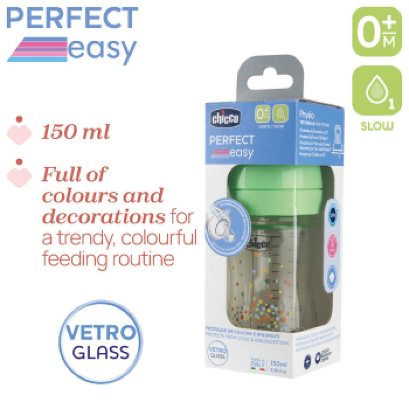 Chicco PE staklena flašica,uni,silikon,150ml 