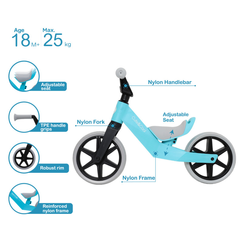 Cute&Cool balance bike Mini Kidi, Plavi 