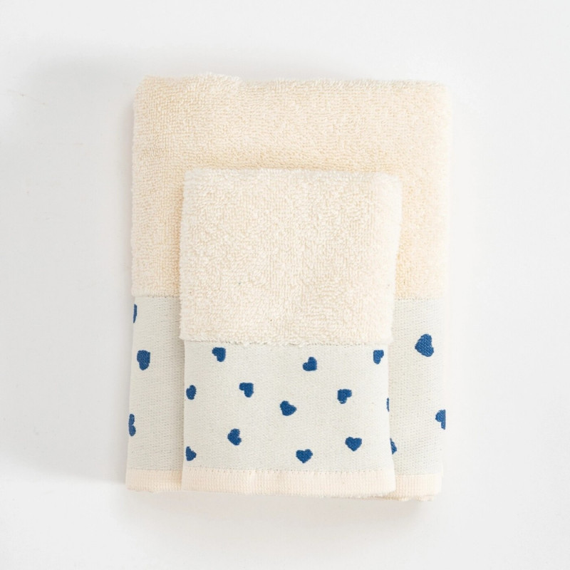 Stefan set peškira bež 30x50 i 50x90, teget srce 