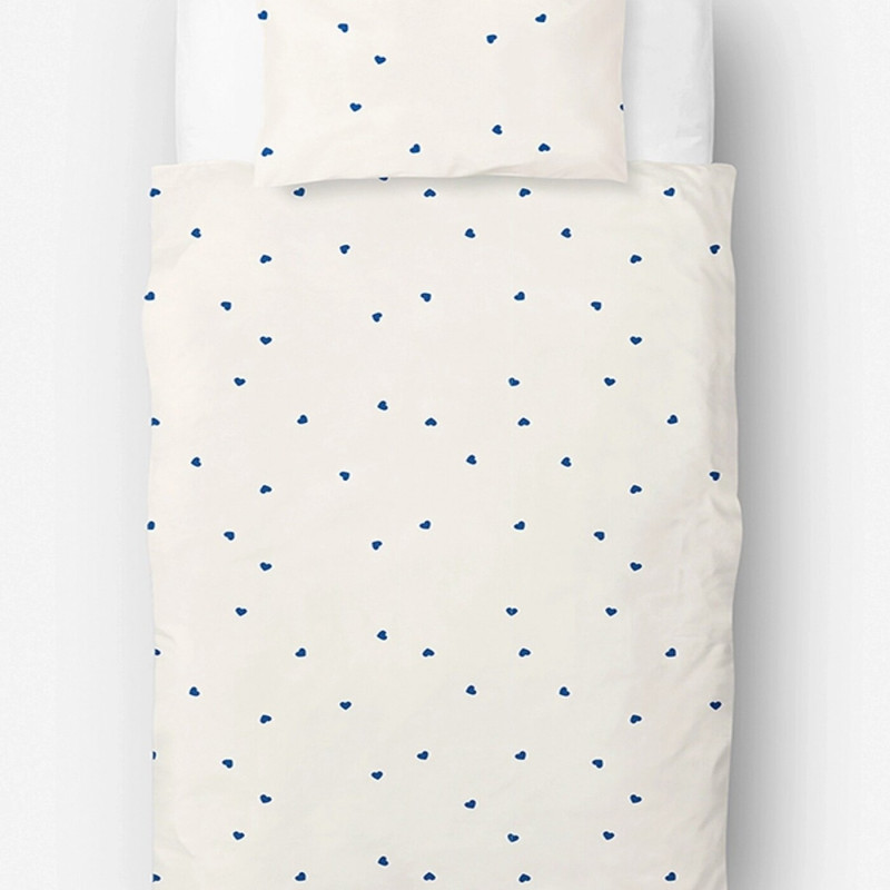 Stefan posteljina 2/1 bež sa plavim srcem, 200x200 