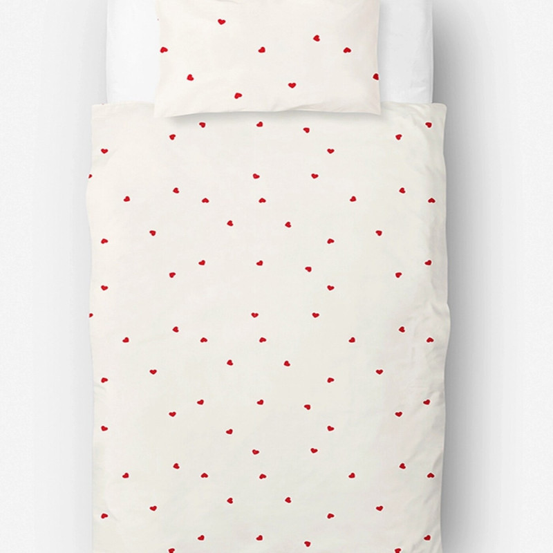 Stefan posteljina 2/1 bež sa crvenim srcem,140x200 