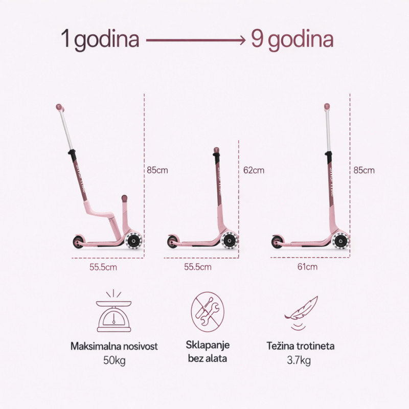 Smarttrike Xtend Mini trotinet 4u1 roze 