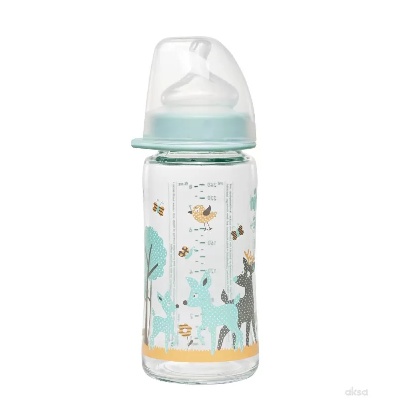 Nip staklena flašica šir.otv. 0m+ 240ml zelena