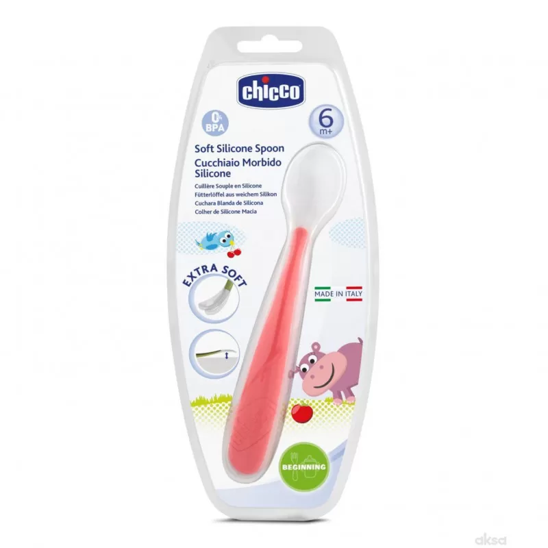 Chicco mekana silikonska kašika 6m+ crvena