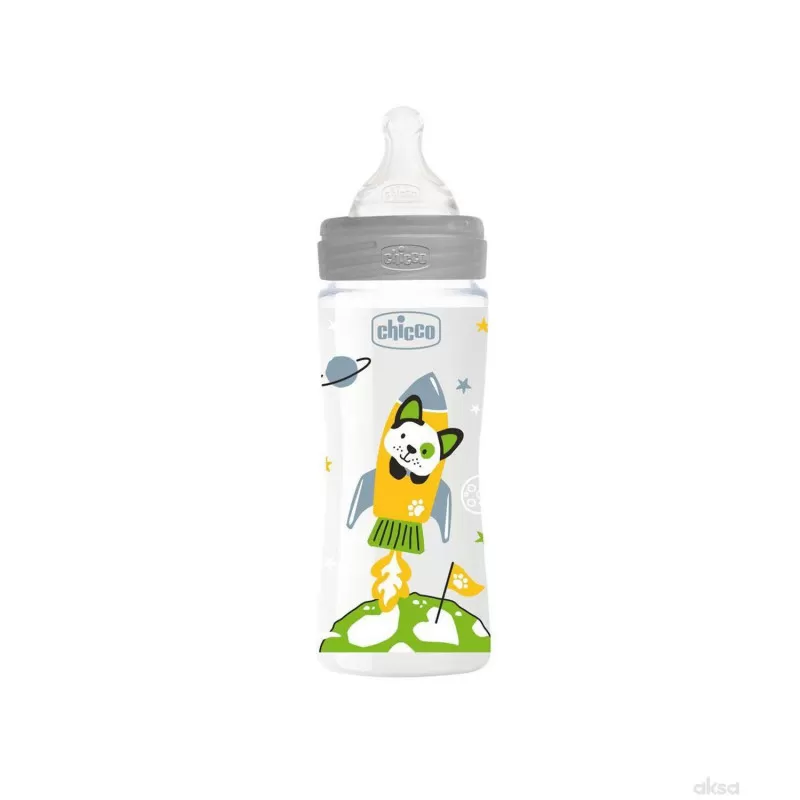 Chicco WB plastična flašica 330ml, silikon, siva