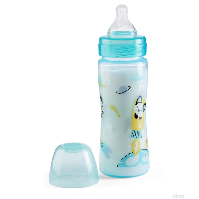 Chicco WB plastična flašica 330ml, silikon, plava