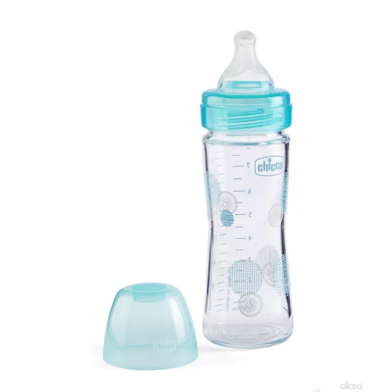 Chicco WB staklena flašica 240ml, silikon, plava