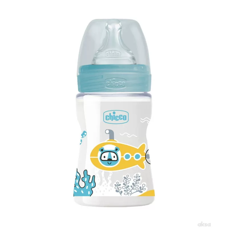 Chicco WB plastična flašica 150ml, silikon, plava