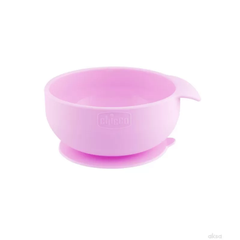Chicco vakumski silikonski tanjir, 6m+, roze