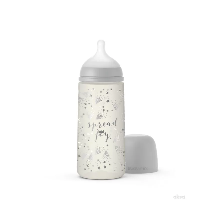 Suavinex flašica brzi protok, 360ml, siva, 6m+