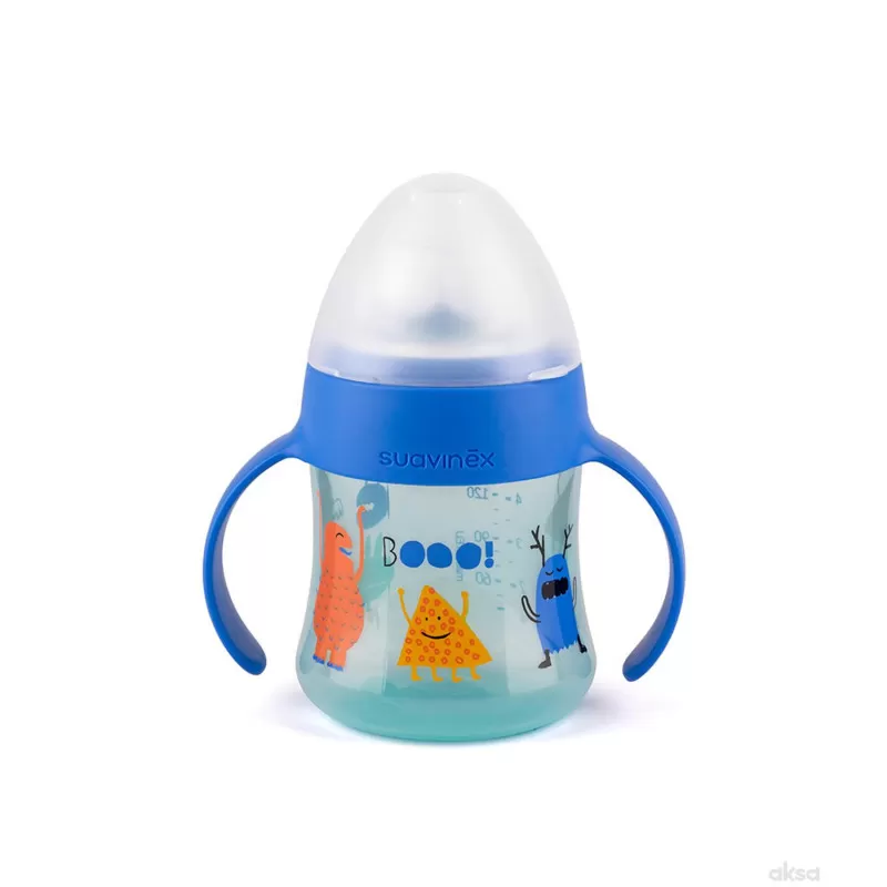Suavinex flašica sa sil. piskom 150 ml, plava, 4m+