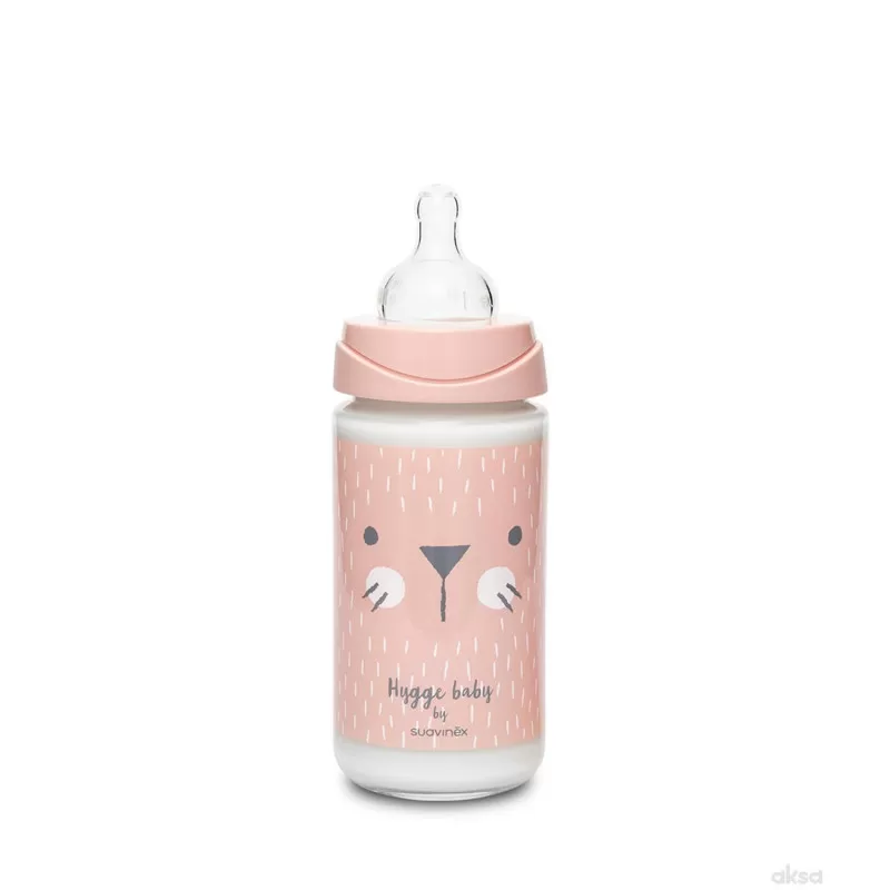 Suavinex flašica stakl 3 protoka 240ml roze 0m+