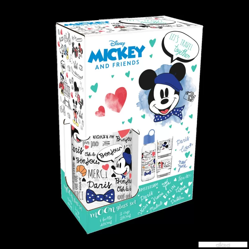 Disney set staklena boca i dve staklene čaše