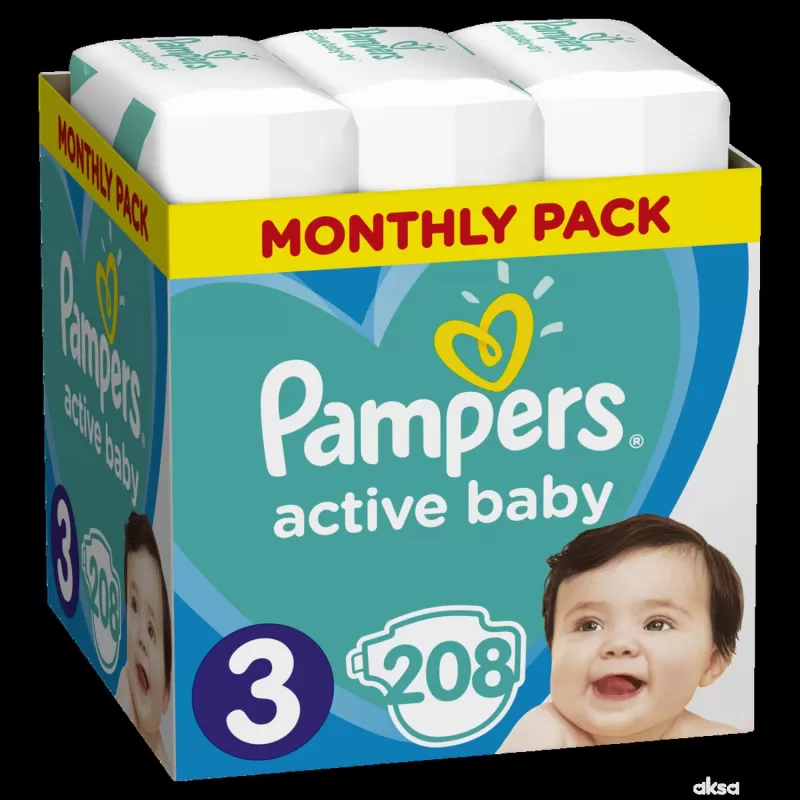 Pampers pelene active baby monthlyS3 6-10kg 208kom