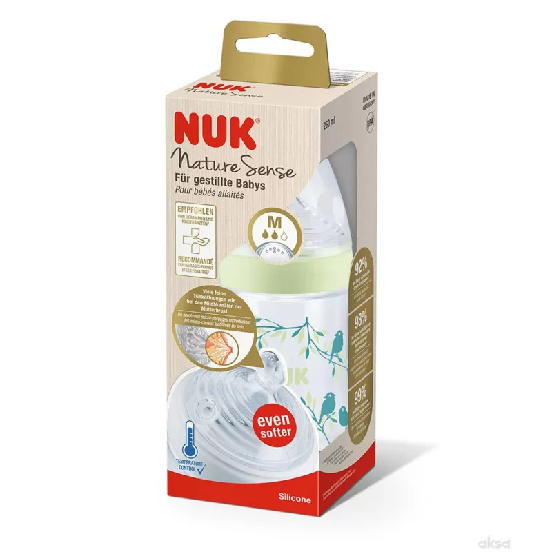 Nuk flašica nature sense sa tem. Indik, 260ml