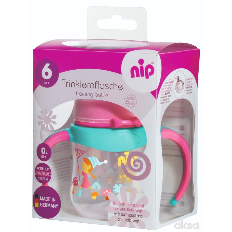 Nip trening flašica sa ručkama za devojčice 150ml, silikon, 6m+