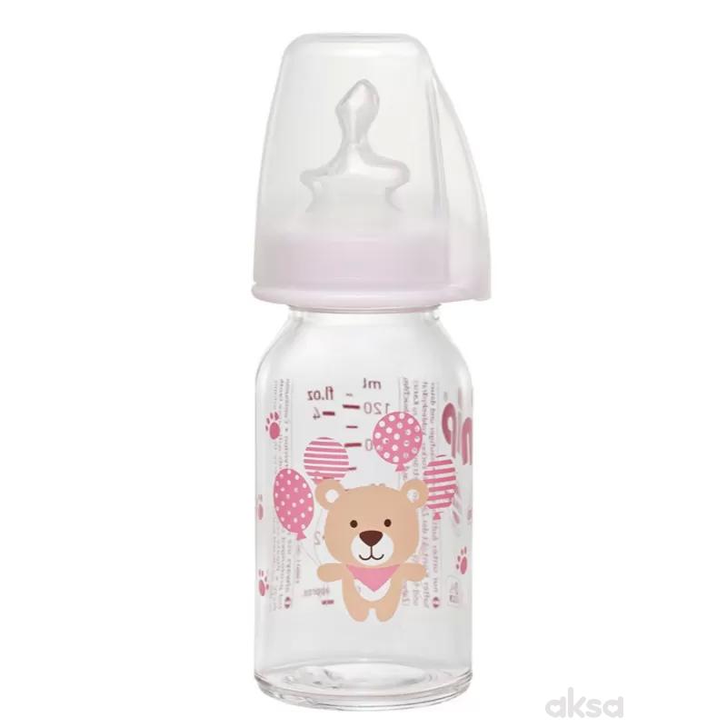 Nip flašica staklena 125ml sil. cucla za čaj 0m+