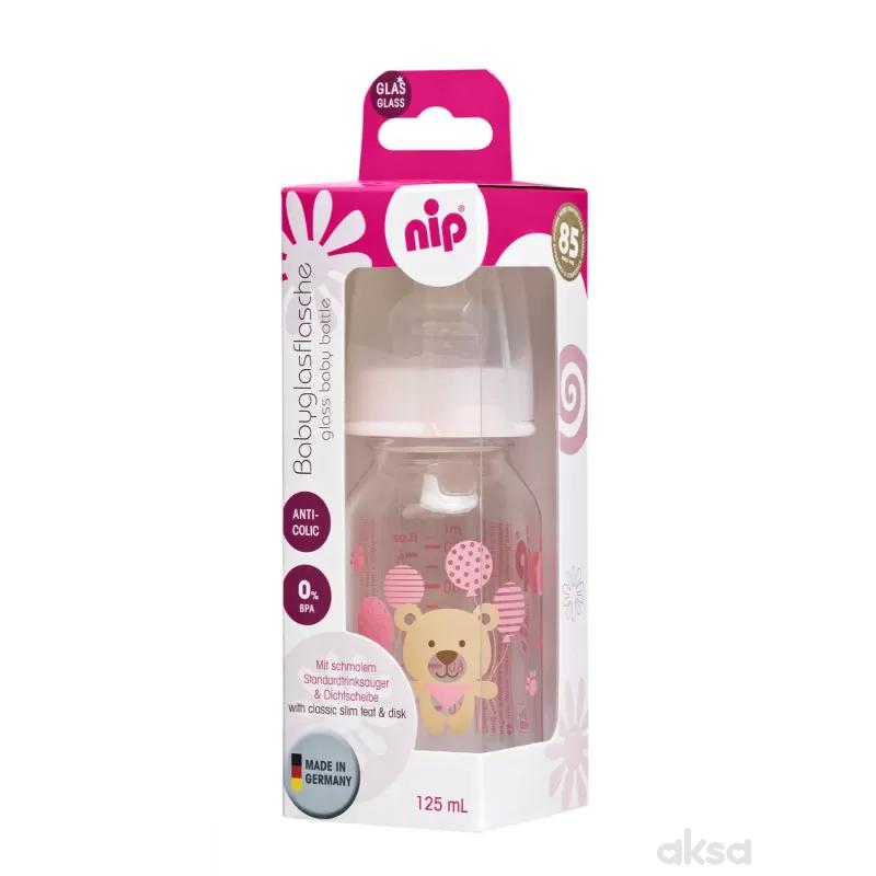 Nip flašica staklena 125ml sil. cucla za čaj 0m+