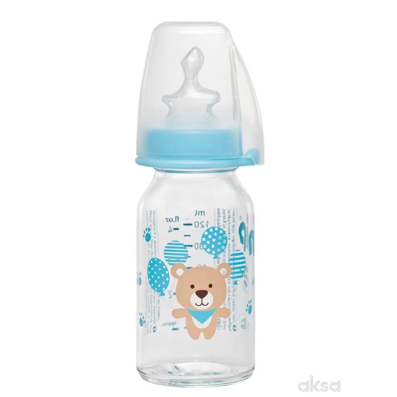 Nip flašica staklena 125ml sil. cucla za čaj 0m+