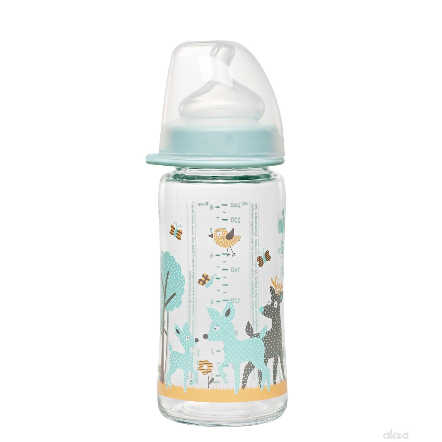 Nip staklena flašica šir.otv. 0m+ 240ml zelena