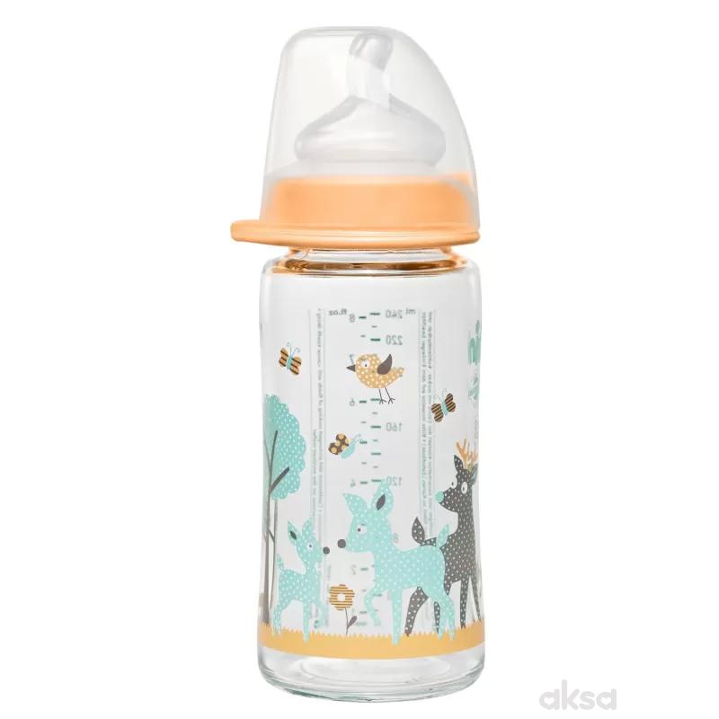 Nip staklo flašica široki otvor 240ml, 0m+, devojč