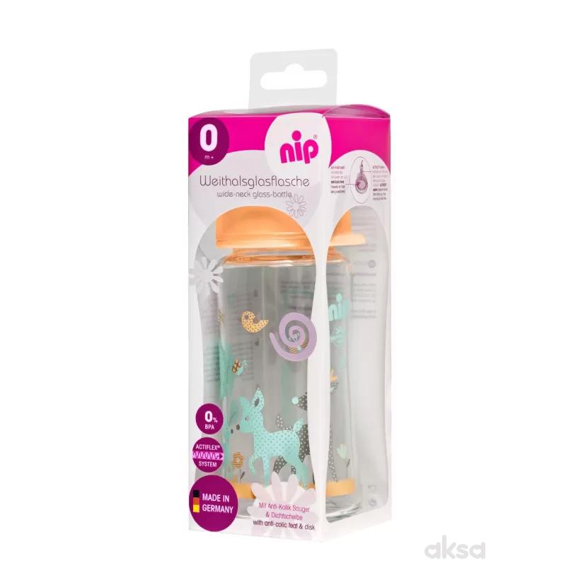 Nip staklo flašica široki otvor 240ml, 0m+, devojč