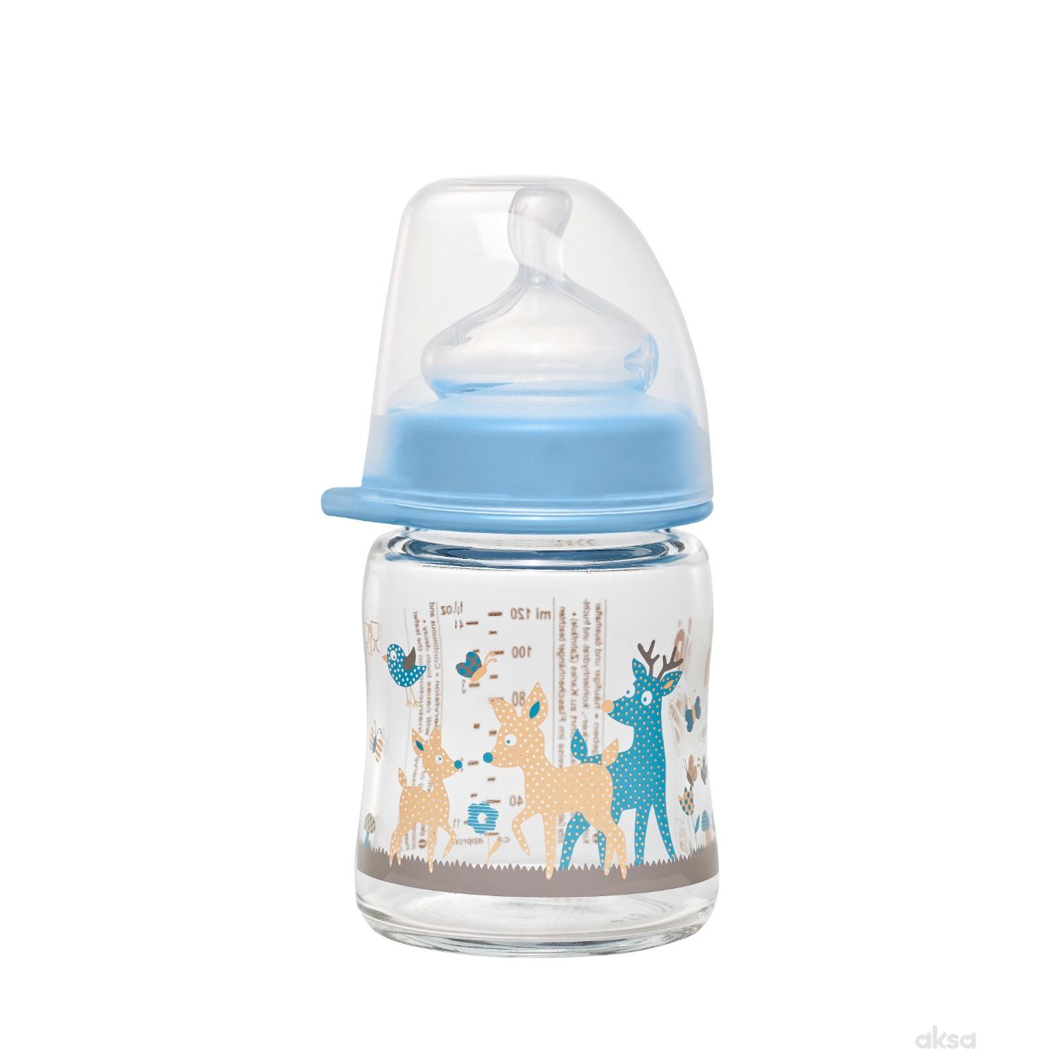 Nip staklena flaš sa šir otvorom 0m+ 120ml,plava