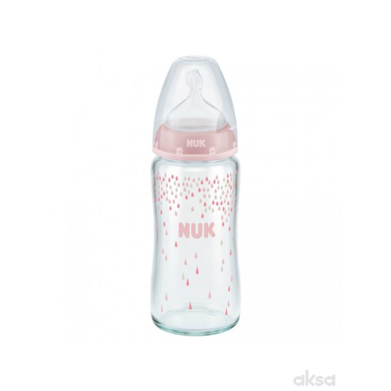 Nuk FC plus staklena flašica, silikon 240ml, 0-6m