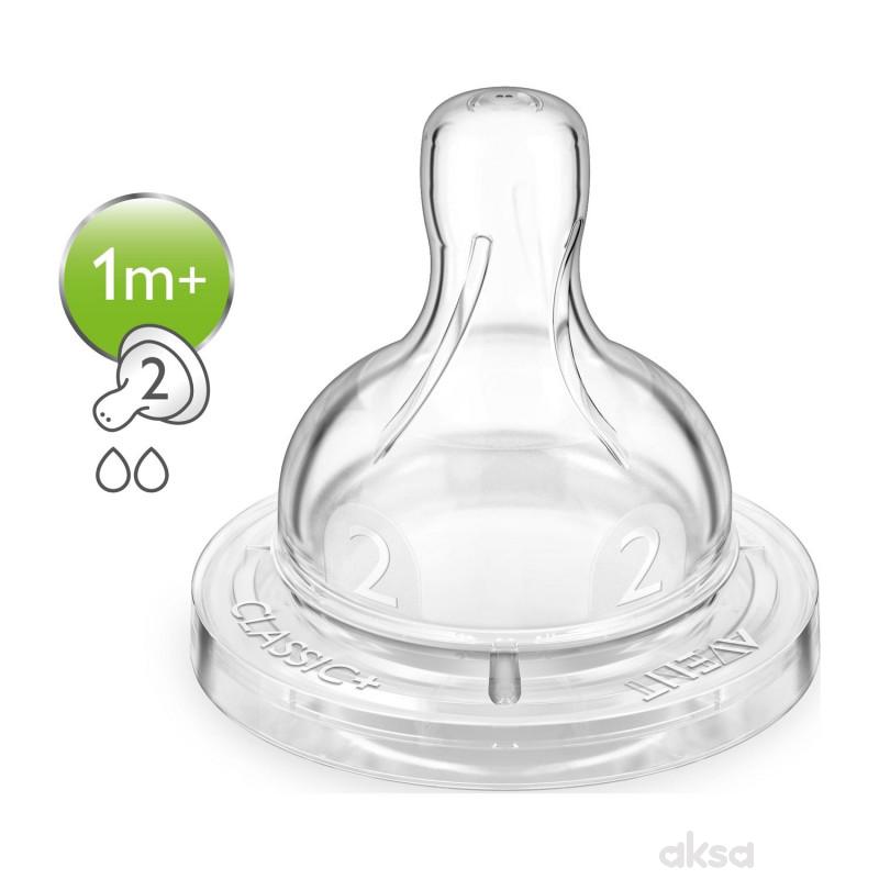 Avent silikonska cucla classic spor protok 1m+