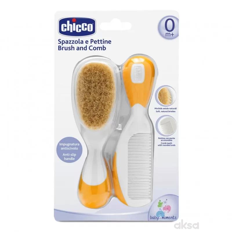 Chicco set češalj i četka prir. dlaka narandžasti