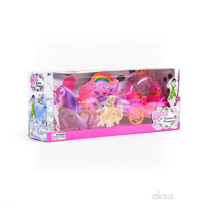 HK Mini igračka set konjić sa kočijom, roze
