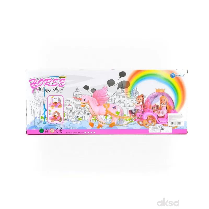 HK Mini igračka set konjić sa kočijom, roze