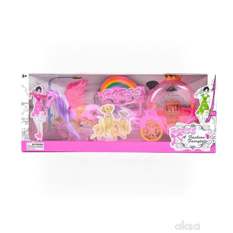 HK Mini igračka set konjić sa kočijom, roze