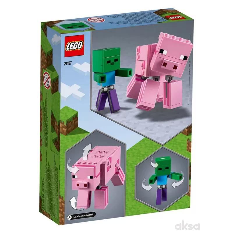 Lego Minecraft bigfig pig with baby zombie 