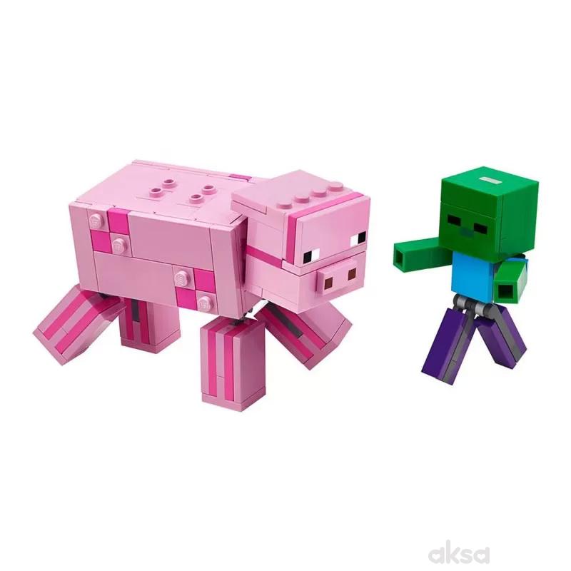 Lego Minecraft bigfig pig with baby zombie 