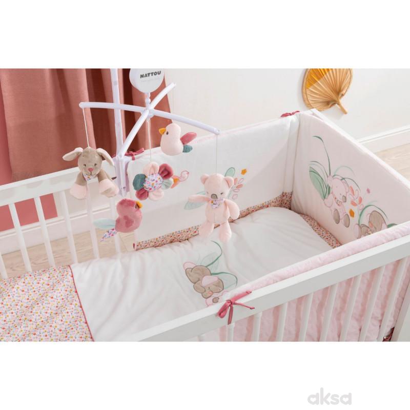 Nattou muzička vrteška sa plišanim igračkama, roze
