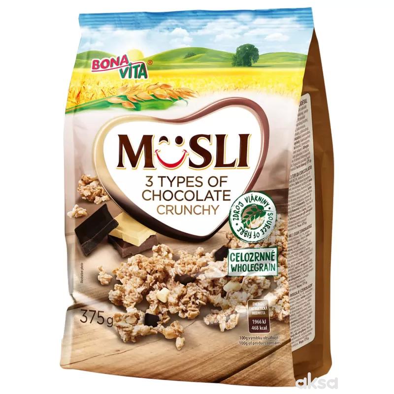 Bonavita crunch musli tri vrste čokolade 375g