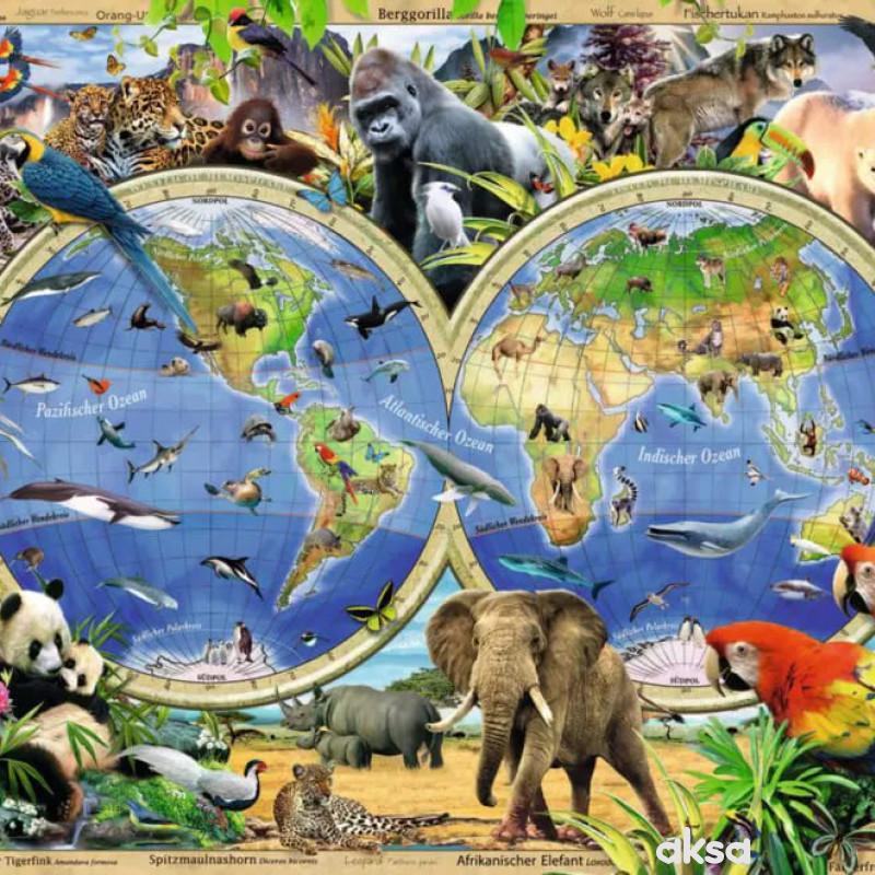Ravensburger puzzle Mapa sveta sa zivotinjama