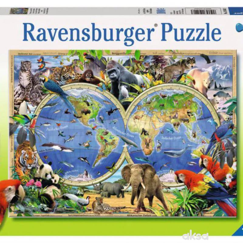 Ravensburger puzzle Mapa sveta sa zivotinjama