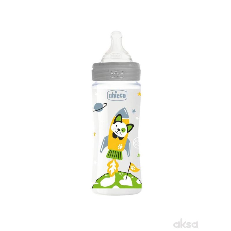 Chicco WB plastična flašica 330ml, silikon, siva 