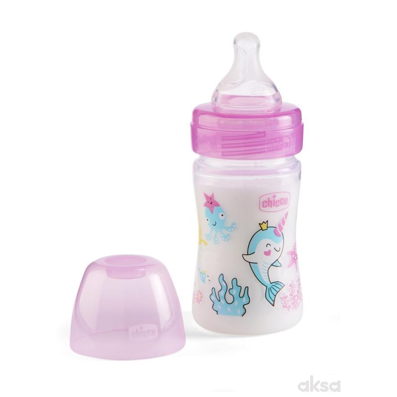 Chicco WB plastična flašica 150ml, silikon, roze 