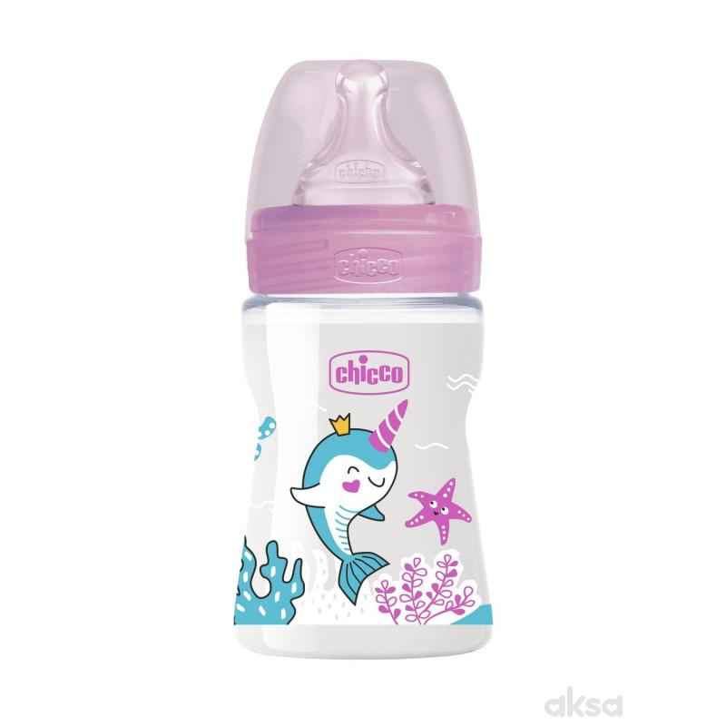 Chicco WB plastična flašica 150ml, silikon, roze 
